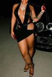 Pink Sexy Solid Bandage Halter Sleeveless Two Pieces