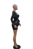 Black Fashion Casual Solid Basic V Neck Long Sleeve Dresses