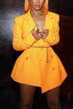Golden Yellow Fashion Casual Solid Cardigan Turndown Collar Outerwear（With Waist Chain）