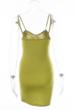 Green Street Solid Split Joint Spaghetti Strap Pencil Skirt Dresses