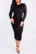 Black Fashion Casual Solid Patchwork O Neck Long Sleeve Dress