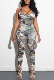 Multicolor Fashion Sexy Print Basic U Neck Regular Jumpsuits