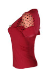 Red Fashion Casual Embroidery Patchwork O Neck Tops