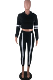 Black Sexy Solid Patchwork Hooded Collar Long Sleeve Two Pieces
