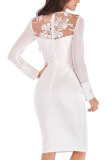 White Fashion Long Sleeves O neck Slim Dress Knee-Length Patchwork Long Sleeve Dresses
