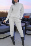 Grey Fashion Casual Solid Basic Turtleneck Long Sleeve Two Pieces