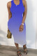 Blue Polyester Fashion Street Red Blue Green Orange Yellow rose red Black and white purple Tank Sleeveless O neck Step Skirt Mid-Calf Ombre Dresses
