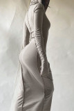 Grey Fashion Casual Solid Basic Hooded Collar Long Sleeve Dresses