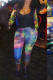 Colour Casual Patchwork Tie-dye Zipper Collar Long Sleeve Two Pieces