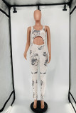 Purple Fashion Sexy Print Hollowed Out U Neck Skinny Jumpsuits