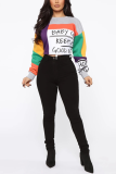 Grey Print Draw String Letter O Neck Tops