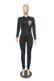 Black Sexy Print V Neck Skinny Jumpsuits