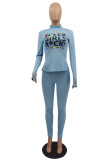 Grey Street Print O Neck Long Sleeve Two Pieces