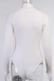 White British Style Solid Split Joint O Neck Mid Waist Tops