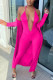 Rose Red Fashion Street Solid V Neck Long Sleeve Two Pieces