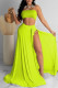 Fluorescent Green Fashion Sexy Solid Backless Swimwears Three-piece Set
