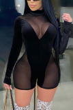 Black Sexy Solid Mesh Turtleneck Skinny Jumpsuits
