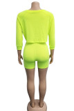 Green Milk Silk Active Patchwork Solid asymmetrical Fluorescent pencil Half Sleeve Two Pieces