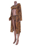 Stripe Fashion Sexy Print Basic Swimwears Three-piece Set