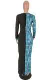 Red Casual Plaid Patchwork O Neck Straight Dresses