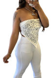 White Red Black Royal blue One word collar Sleeveless Patchwork Print backless Tops