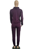 purple venetian Fashion adult Europe and America Ma'am Print Two Piece Suits Straight Long Sleeve Two Pieces