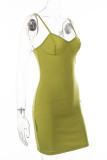 Green Street Solid Split Joint Spaghetti Strap Pencil Skirt Dresses