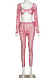 Red Fashion Sexy Print Strap Design Square Collar Long Sleeve Two Pieces