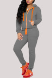 Dark Gray Sexy Casual Blends Solid Draw String Pocket Hooded Collar Long Sleeve Regular Sleeve Regular Two Pieces