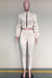 Black Sexy Solid Two Piece Suits pencil Long Sleeve Two-piece Pants Set