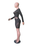 Black Sexy Fashion Cap Sleeve Long Sleeves O neck Slim Dress skirt Club Dresses