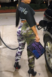 Army Green Casual Camouflage Print Patchwork Harlan High Waist Harlan Bottoms