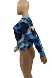 Red Sexy Print Camouflage Print O Neck Mid Waist Tops