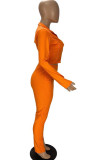 Orange Polyester Fashion Casual adult Ma'am Solid Two Piece Suits Straight Long Sleeve Two Pieces