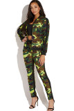 Orange Polyester Elastic Fly Long Sleeve Mid Zippered Print Patchwork Straight Pants Two-piece suit