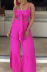 rose red Fashion perspective crop top Solid Straight Two-piece Pants Set