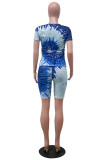 Red and blue Fashion Casual adult Patchwork Print Tie Dye Two Piece Suits pencil Short Sleeve Two Pieces