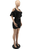 Red Fashion Casual Solid Flounce U Neck Short Sleeve Two Pieces