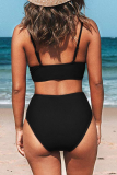 Black Sexy Solid Split Joint Swimwears