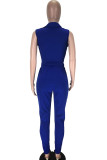 Dark Blue OL Two Piece Suits Solid pencil Sleeveless Two-piece Pants Set