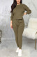 Army Green Sexy Solid Split Joint O Neck Long Sleeve Two Pieces