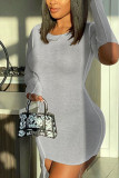 Black Fashion Sexy Print Pierced Patchwork O Neck Long Sleeve Mini Pencil Skirt Dresses