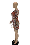 Red Fashion Sexy Print Strap Design V Neck Long Sleeve Two Pieces