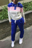 Red Fashion Casual Patchwork Basic Hooded Collar Long Sleeve Two Pieces