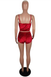 Red Sexy Living Solid Backless V Neck Sleeveless Two Pieces