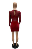 Wine Red Celebrities Solid Split Joint O Neck Wrapped Skirt Dresses