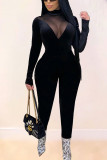 Black Sexy Solid Patchwork O Neck Straight Jumpsuits
