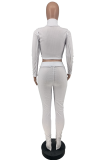 White Casual Solid Patchwork Turtleneck Long Sleeve Two Pieces