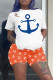 Orange Fashion Casual Print Basic O Neck Short Sleeve Two Pieces