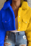 Blue Yellow Work Daily Solid Patchwork Turndown Collar Outerwear